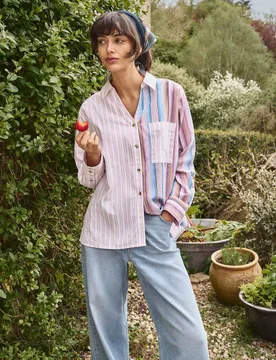 Pure Cotton Striped Relaxed Shirt Pink Mix female - White stuff - FashionsVida