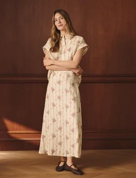 Falda midi de lino con flor y rayas - Lloyd's - FashionsVida