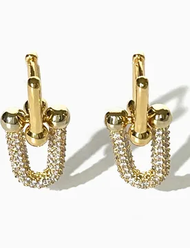 Statement Gold Plated Chunky U Shape Link Chain Dangle Hoop Earrings with Inlaid Cubic Zirconia Fashion Accessories - Aliexpress - FashionsVida