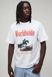 Mens White Regular Fit Worldwide Western Graphic T-Shirt Cotton - Size Large