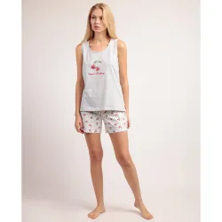 Pijama corto de mujer de punto de algodón con detalles bordados