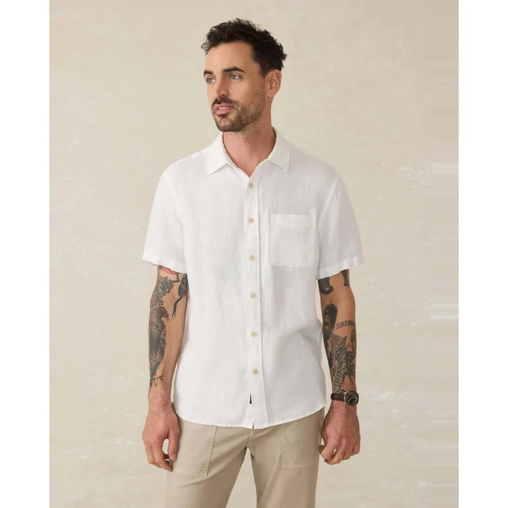 Camisa de hombre lisa manga corta - Faherty - FashionsVida
