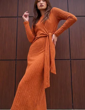 Women's Textured Tie Dress in Amber Size: 20 - Amber - Size: 20 - Roman - FashionsVida