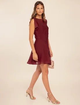 Vestido corto de manga corta con falda de vuelo - The-Are - FashionsVida