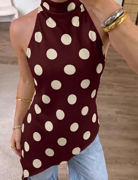 Blusa de mujer de verano elegante minimalista casual para vacaciones y uso diario de moda urbana con espalda descubierta, cuello halter, estampado de - Shein - FashionsVida