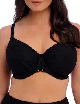 Womens Beach Waves Gathered Full Cup Bikini Top - Black Polyamide - Size 32f - Fantasie - FashionsVida