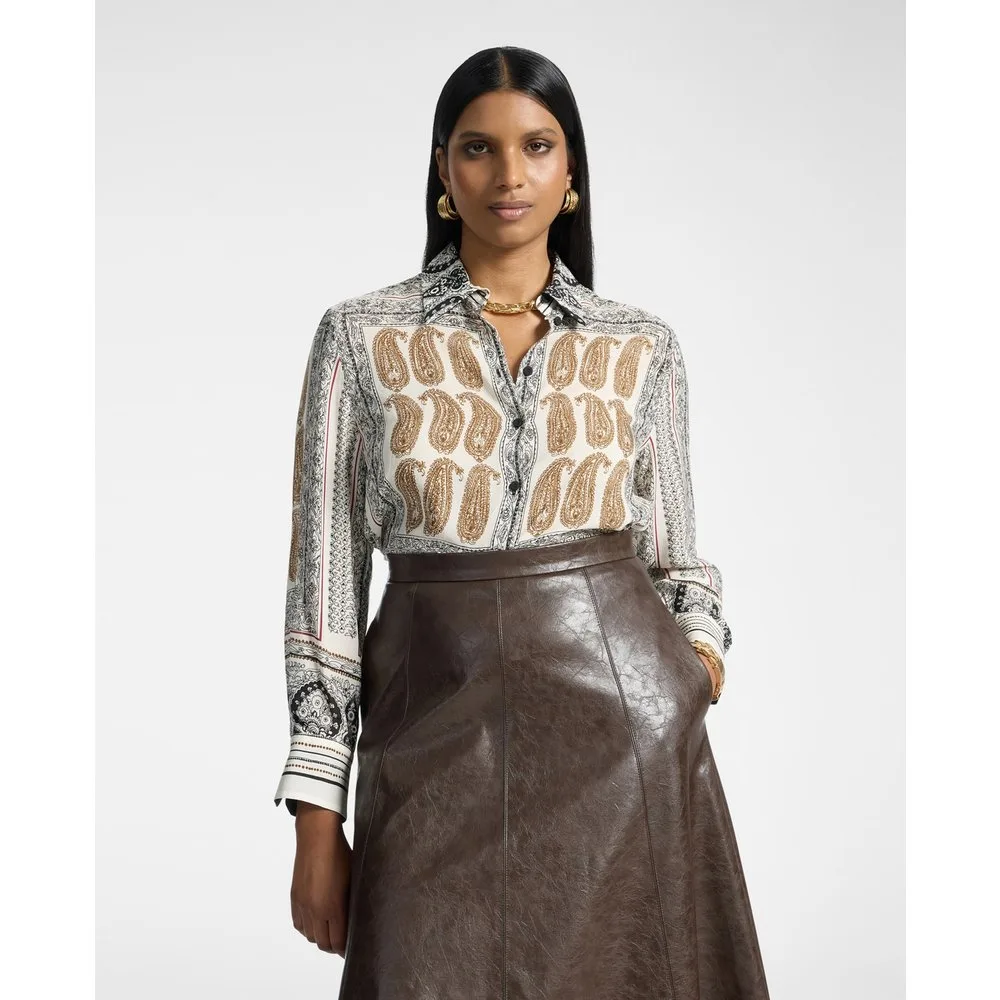 Camisa de mujer de viscosa estampada ajuste oversize cierre con botones frontales - Elena Miró - FashionsVida