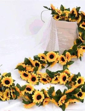 Guirnalda vertical de girasoles artificiales de 26 cabezas 90.55 pulgadas (2.3m) enredadera de girasoles falsos, guirnalda de plantas artificiales par - Shein - FashionsVida