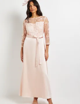 Womens Occasion Satin And Mesh Overlay Maxi Dress - Pink - Size 12 Uk - Wallis - FashionsVida