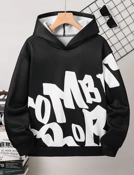 Sudadera con capucha holgada para niños y preadolescentes con patrón de letras grandes, estilo casual, para otoño e invierno 10Y - Shein - FashionsVida