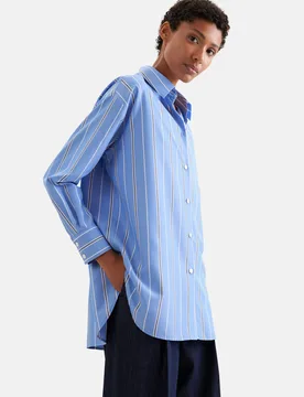 Oversized Hemdbluse mit tiefer Passe Blau 54 - Seidensticker - FashionsVida