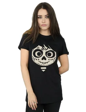 Women's Coco Miguel Skeleton Face Cotton Boyfriend T-Shirt in Black Size: 3XL - Black - Size: 3XL - Disney - FashionsVida