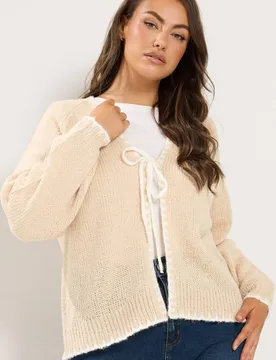 Women's Tie Front Cardigan Sweater in Light Beige Size: 18-20 - Light Beige - Size: 18-20 - Yours - FashionsVida