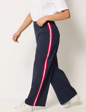 Women's Petite Side Stripe Wide Leg Trousers in Dark Navy Size: 18 - Dark Navy - Size: 18 - M&Co - FashionsVida