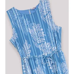 Vestido largo estampado sin mangas con cinturón