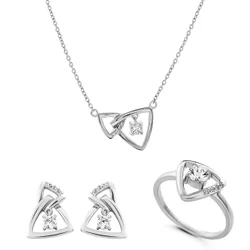 Santorini' Womens 925 Sterling Silver Set: Necklace + Earrings + Ring - Set-7570 - Size N
