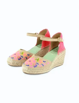 Alpargatas de cuña con hebilla y flores bordadas - star love - FashionsVida