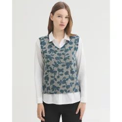 Chaleco de mujer con estampado de flores y cuello redondo