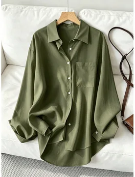 Camisa holgada de manga larga casual para mujer, adecuada para el trabajo y el transporte, primavera/otoño L - Shein - FashionsVida