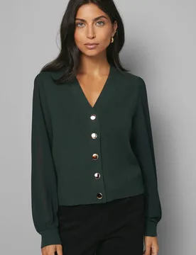 Women's Chiffon Sleeve Button Front Cardigan Sweater in Green Size: Large - Green - Size: L - Wallis - FashionsVida