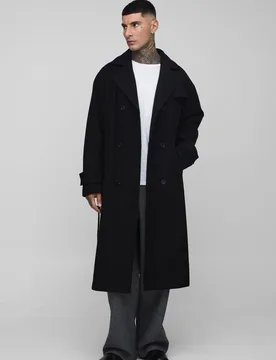 Mens Tall Oversized Double Breasted Trench Overcoat In Black - Size Medium - boohooMAN - FashionsVida