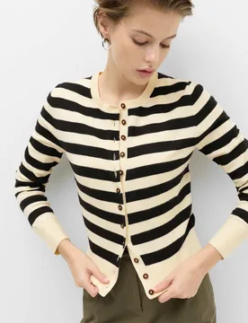 Air-Yarn Striped Cropped Cardigan Light Cream female - M&S - FashionsVida