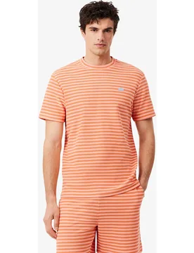 Camiseta de hombre de algodón de rayas con textura en azul de manga corta - Lacoste - FashionsVida