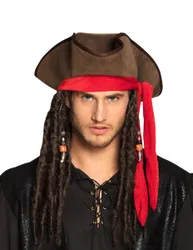 Piratenhut mit Perücke Kostüm-Accessoire braun