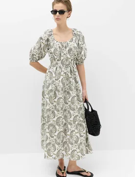 Pure Cotton Printed Midi Waisted Dress Ivory Mix female - M&S - FashionsVida