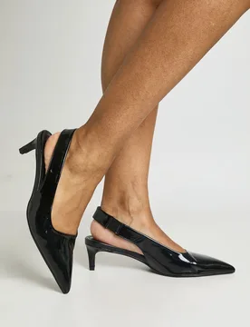 Womens Wide Fit Patent Slingback Low Court Shoes - Black - Size 8 Wide Fit (Uk Shoe) - Boohoo - FashionsVida