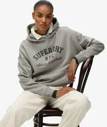 Superdry Damen Baumwolle Logo Druck Athletic Essentials Hoodie In Lockerer Passform, Grau, Größe: 42