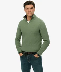 Superdry Herren Strukturierter Baumwollpullover mit Halblangem Reißverschluss Green - Größe: Xxl