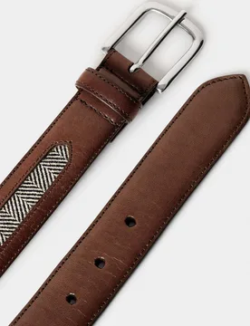 Cinturón de hombre de piel con tejido tweed en espiga - Hackett - FashionsVida
