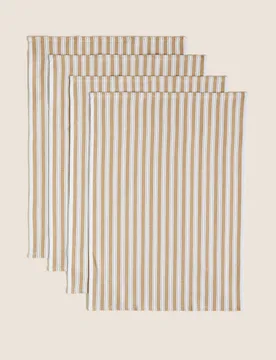 Set of 4 Cotton Rich Basket Weave Tea Towels Neutral - M&S - FashionsVida