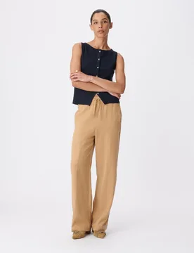 Pantalón ancho de mujer de lyocell® con cintura elástica - IKKS - FashionsVida