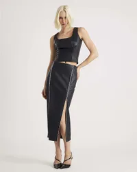 Womens Midi Skirt Black Embellished Faux Leather - Size 18 Uk