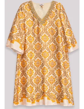 Vestido corto de manga francesa estampado y cinturón anudado - Niza - FashionsVida