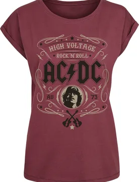 T-Shirt - High Voltage - Rock 'N' Roll - XL bis XXL - für Damen - Größe XL - burgund - EMP exklusives Merchandise! - Frauen - female - AC/DC - FashionsVida