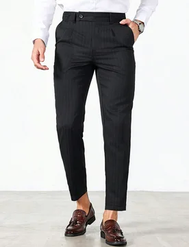 Pantalones de vestir a rayas negras y blancas para hombre, pantalones de traje casual de negocios de otoño con rayas verticales y corte cónico para - Shein - FashionsVida