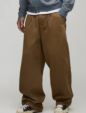 Herren Tall Wide Fit Half & Half Bund Gewaschene Twill-Hose Tobacco Größe Medium - boohooMAN - FashionsVida