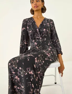 Women's Floral Print Stretch Midi Dress Size: 10 - Multicolor - Size: 10 - Roman - FashionsVida