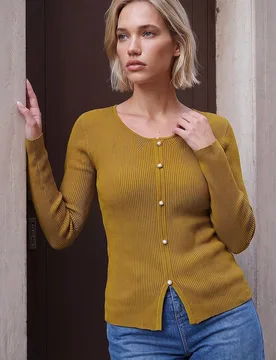 Women's Pearl Ribbed Knit Jumper in Olive Size: 14 - Olive - Size: 14 - Roman - FashionsVida
