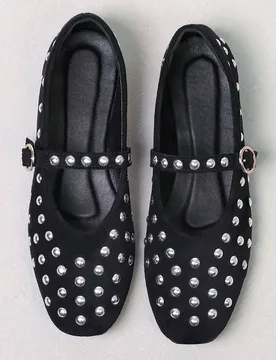 Bailarinas de moda urbana para mujer con tachuelas, cómodas, de ajuste ancho, zapatos casuales de otoño para ir al trabajo EUR38 - Shein - FashionsVida