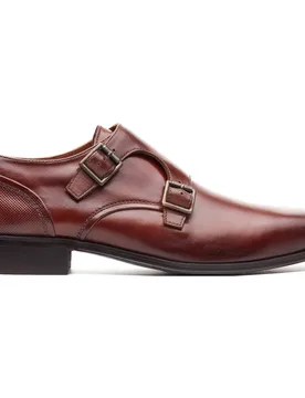 Cleric Mens Monk Shoes Dark Tan - Brown Leather - Size Uk 6 - Base london - FashionsVida