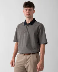 Mens Logo Pattern Detail Polo Shirt In Grey Cotton - Size Medium
