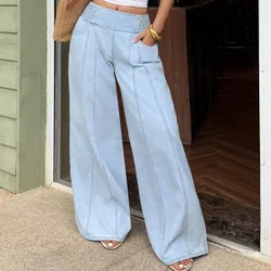 Jeans de pierna ancha de uso casual y versátil para uso diario de mujeres XXS