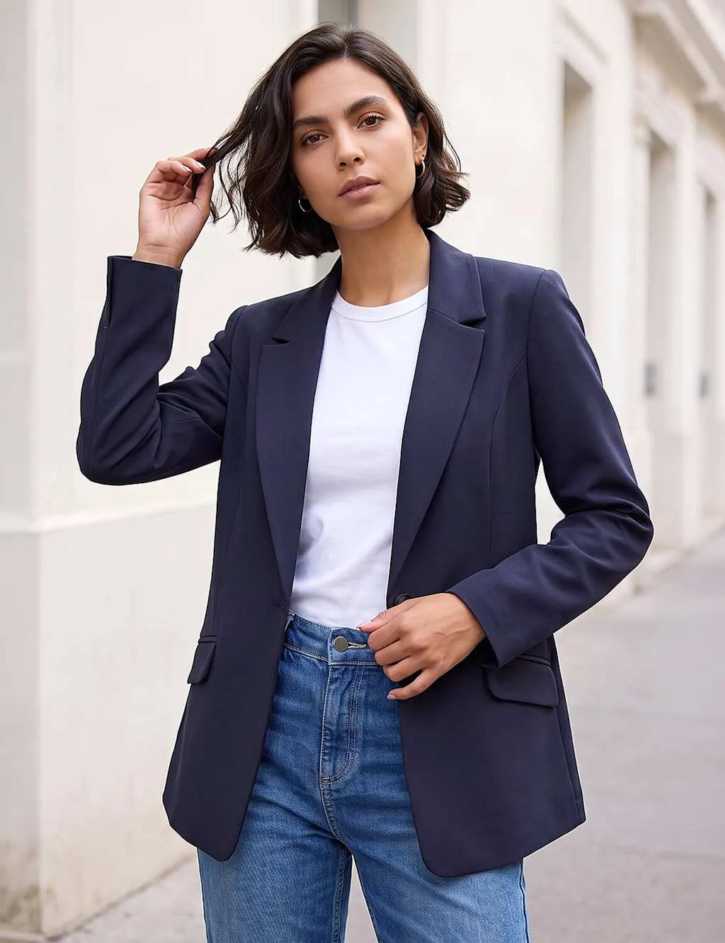 Tailored Single Breasted Blazer Navy female - Roman - FashionsVida