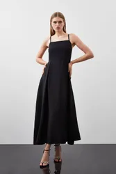 Women's Polished Viscose Tailored Full Skirt Midi Dress in Black Size: 6 - Black - Size: 6