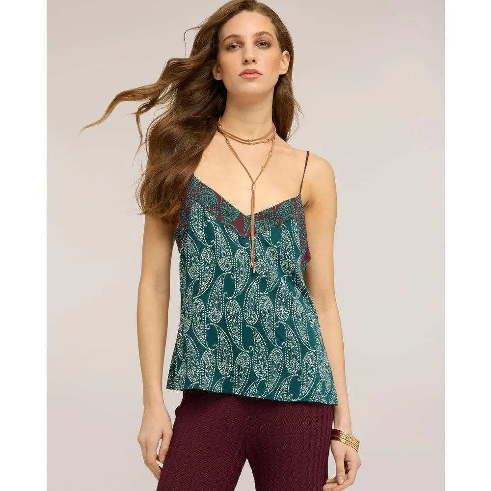 Top de mujer de raso estampado cashmere ajuste boxy - Motivi - FashionsVida