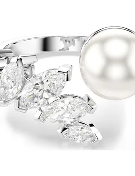 Anello aperto Mesmera, Crystal Pearl, Taglio Marquise, Bianco, Placcato rodio 52 - Swarovski - FashionsVida